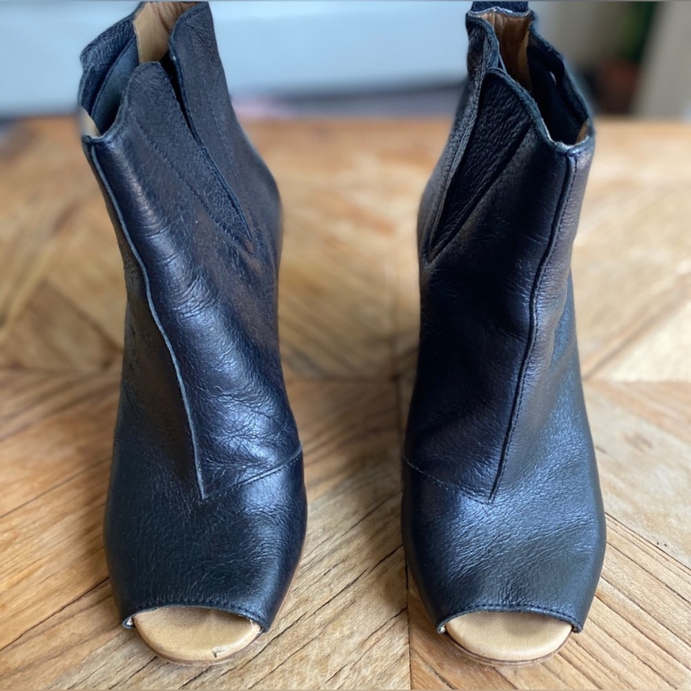 Maison Martin Margiela MM6 Black Leather Peep Toe Booties | Size EU 37